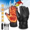 Electric Heated Gloves USB Plug Touchscreen Thermal Gloves Leather Windproof Winter Hands Warmer Unisex for Outdoor Motorcycle Cycling Skiing