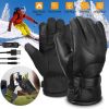 Electric Heated Gloves USB Plug Touchscreen Thermal Gloves Leather Windproof Winter Hands Warmer Unisex for Outdoor Motorcycle Cycling Skiing