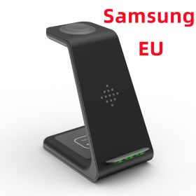 3 In 1 Fast Charging Station Wireless Charger Stand Wireless Quick Charge Dock For Phone Holder (Option: Black-Samsung EU plug)