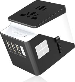 3 USB  1 Typc C International Power Adapter For Europe, UK, China, Australia, Japan And More 200 Countries (Option: Black and white)