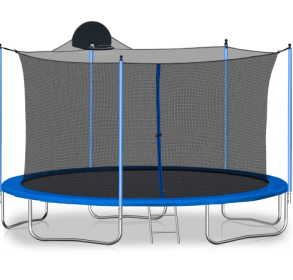 14FT Trampoline For Adults Kids With Basketball Hoop, Outdoor Trampolines W  Ladder And Safety Enclosure Net For Kids And Adults,Double-side Colo (Option: Blue1)